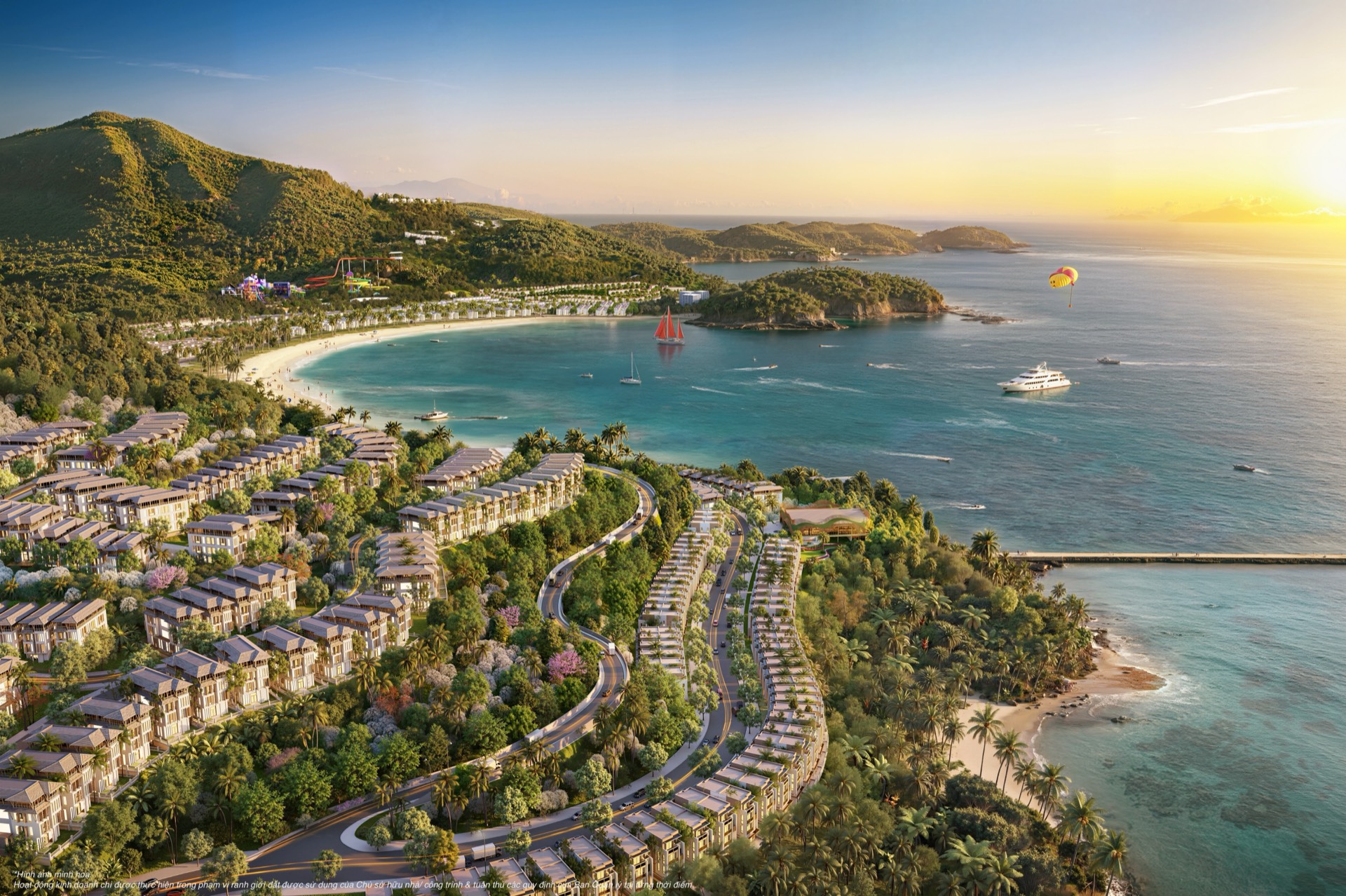 Phối cảnh minh họa phân khu Vịnh Mây hướng về Đảo Ngọc, Vinhomes Hải Vân Bay